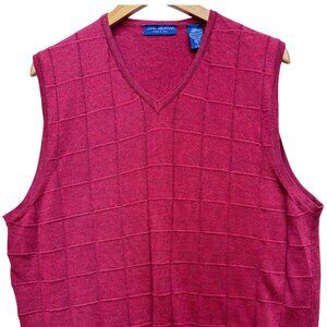 John Ashford Men's Extra Fine Merino Wool V Neck Sweater Vest Knit Sz L Burgundy